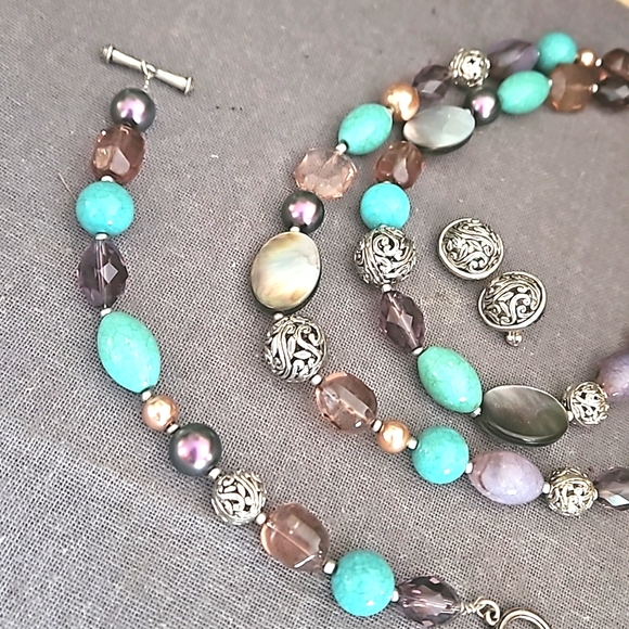 Premier Designs set Necklace, bracelet & earrings beautiful! Silver, turquoise - Picture 7 of 9